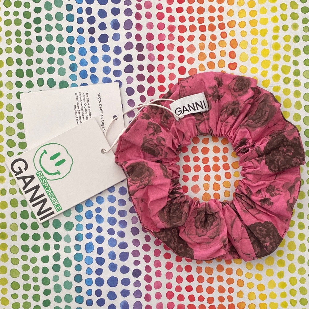 Ganni Pink and Brown Floral Scrunchie Unisex